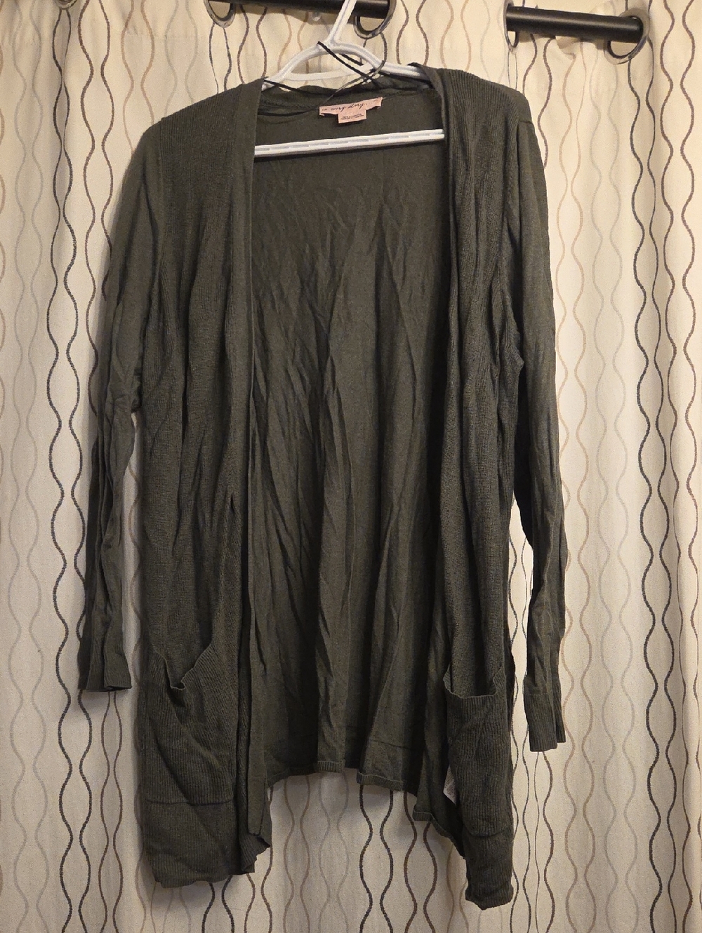 Women's Open-Front Olive Green Pocket Cardigan